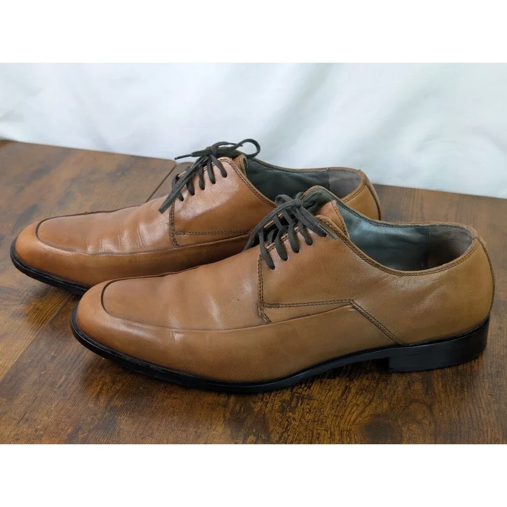 Kenneth Cole NY 72416 Men’s Tan Leather Apron Toe Derby Dress Shoes Size 9